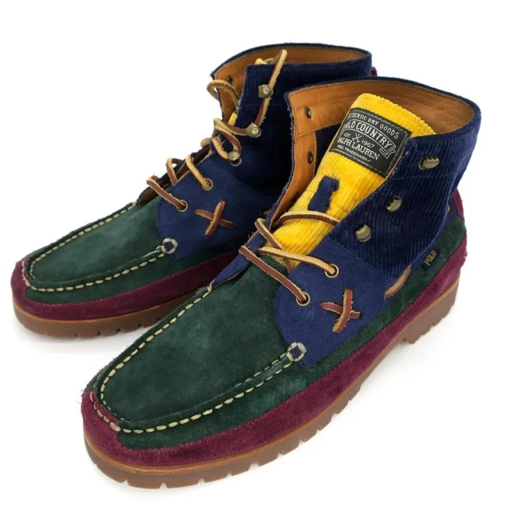 Polo Country Ralph Lauren Ranger Mid Boots Mens 10.5 Color Block Suede Corduroy